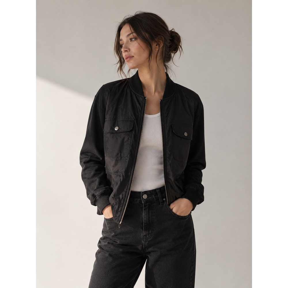 Minimalist Moto Style Womans M Black Jacket Utility Steampunk  Biker Lightweight